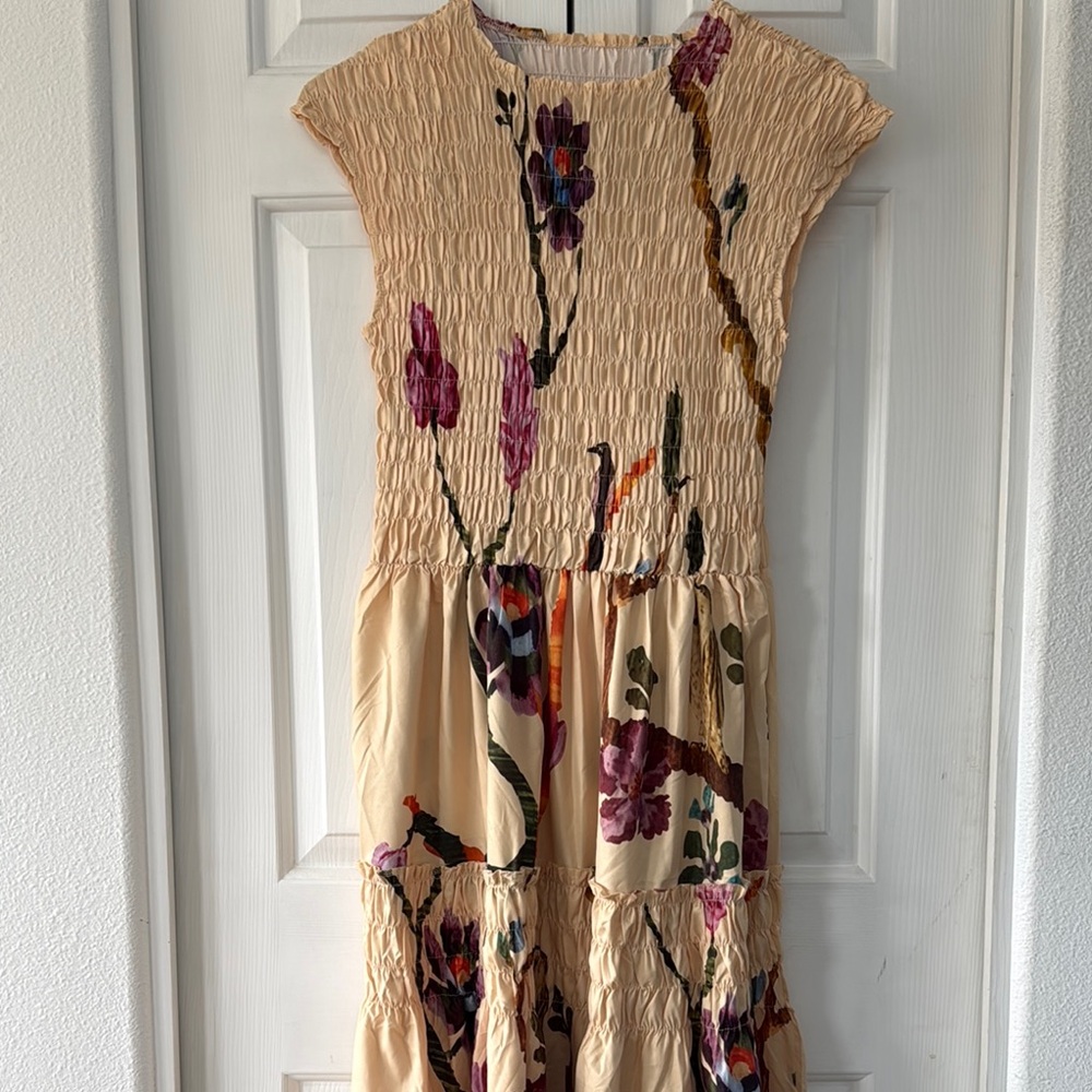 New Moonlark Smocked Floral Watercolor Dress, M